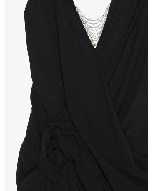 Robe du soir drapée en soie avec chaînes de perles Givenchy en coloris White