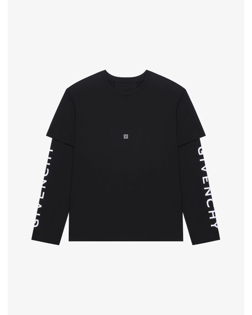 T-shirt in cotone effetto sovrapposto di Givenchy in Black da Uomo