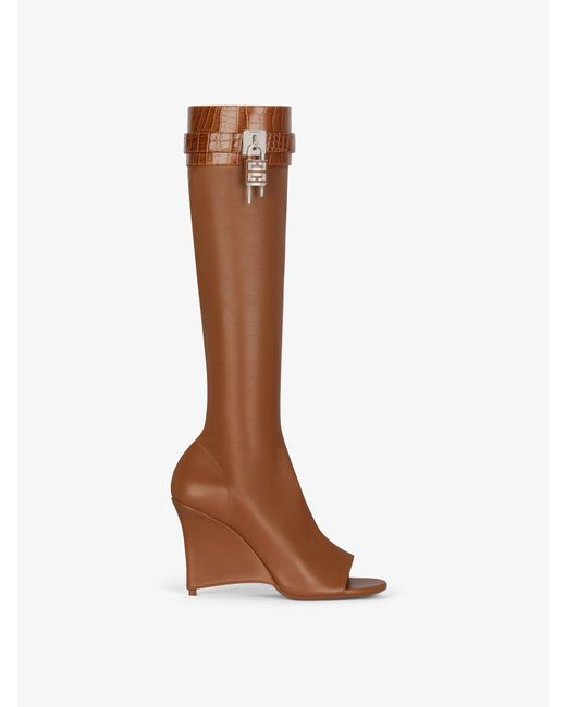 Givenchy Brown Shark Lock Stiletto Sandal Boots In Leather