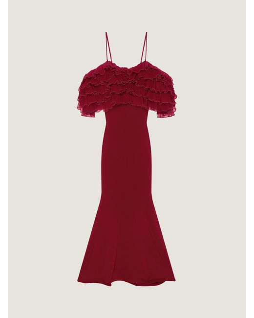 Givenchy Red Long Ruffled Dress