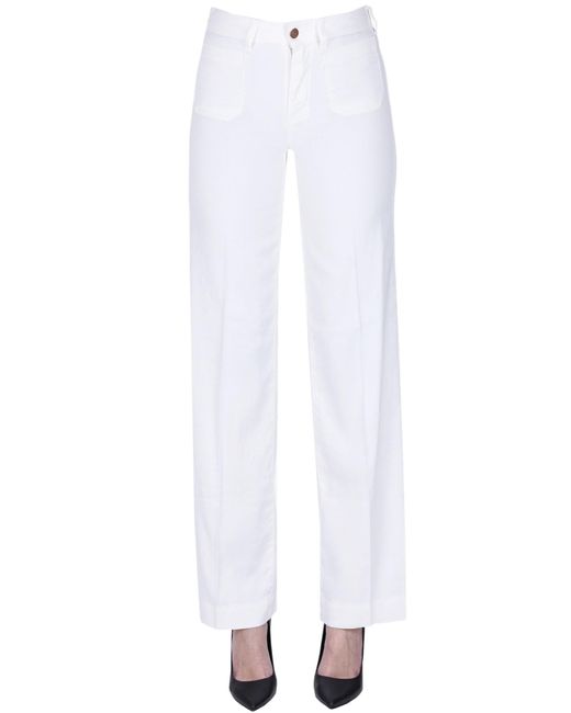 CIGALA'S White Linen-blend Wide Leg Jeans