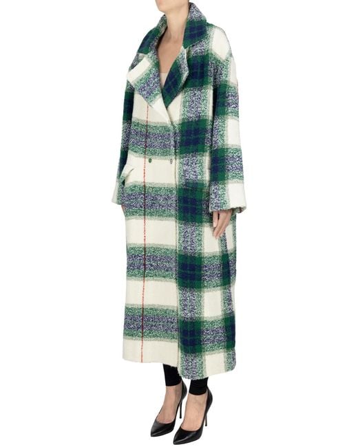 Péro Green Checked Print Coat