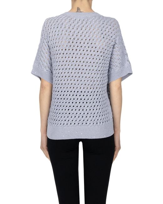 Peserico White Textured Sequined Knit Pullover