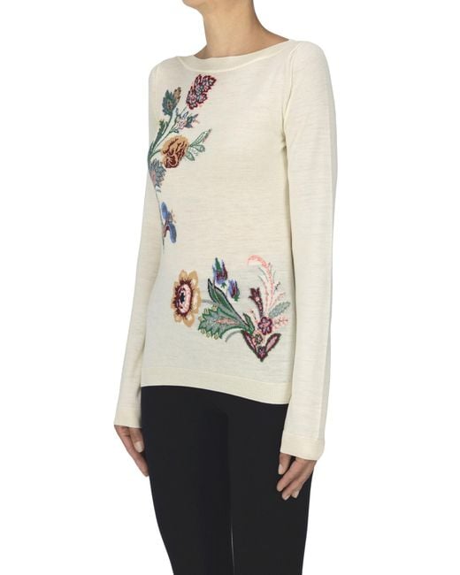 Etro White Flower Embroidery Pullover