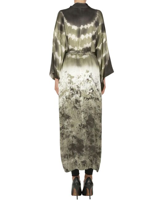 Avant Toi Green Printed Silk Kimono