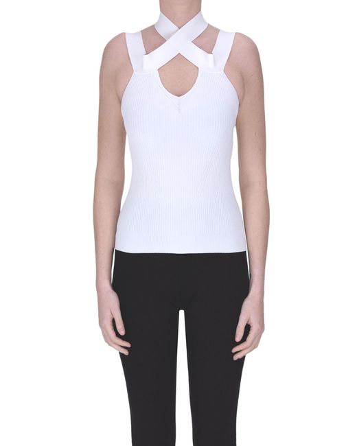 D.exterior White Textured Fabric Top