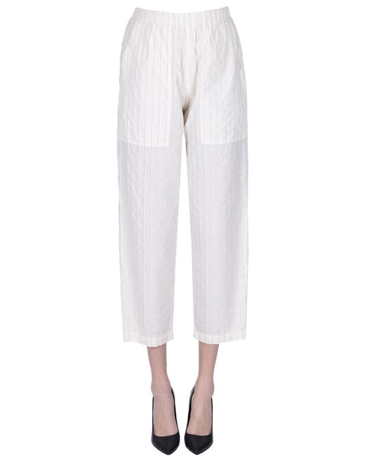 Barena White Pinstriped Cotton Trousers