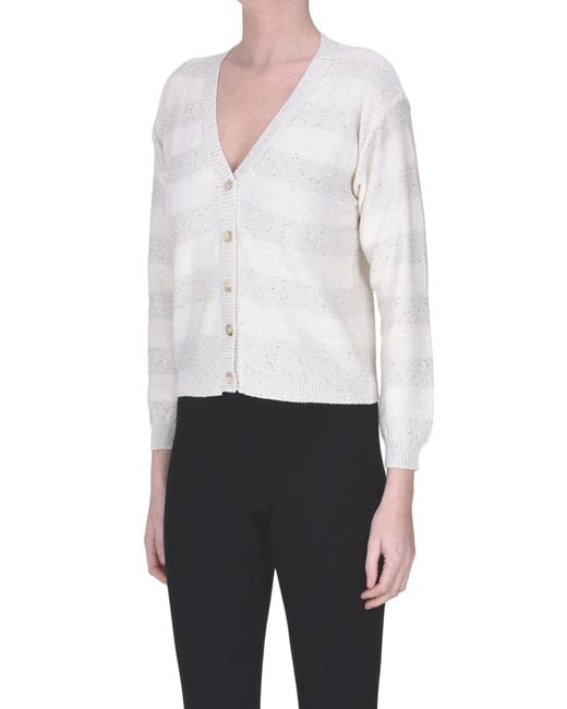 Anneclaire White Embellished Striped Cardigan