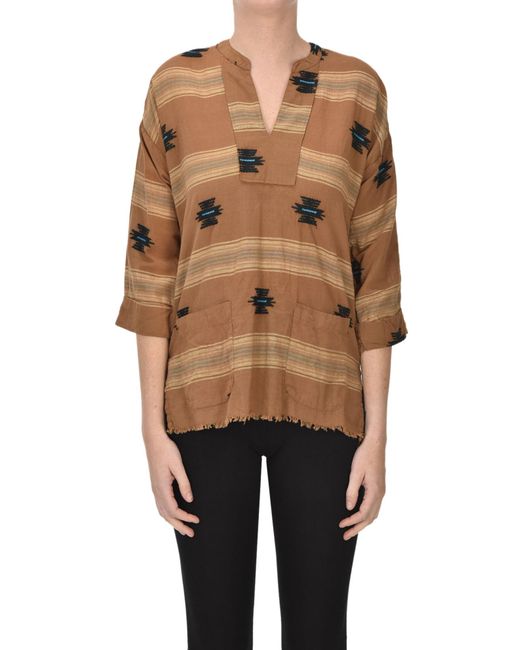 B'Sbee Brown Embroidered Cotton Blouse