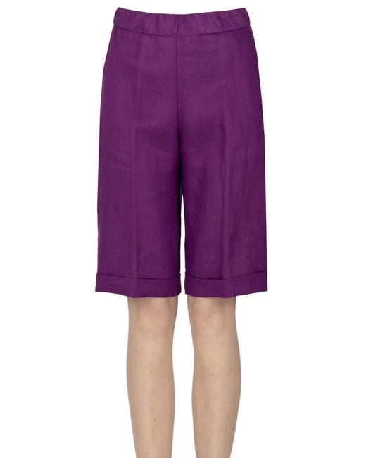 Whyci Purple Linen Bermuda