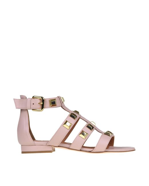 Via Roma 15 Pink Studded Leather Sandals