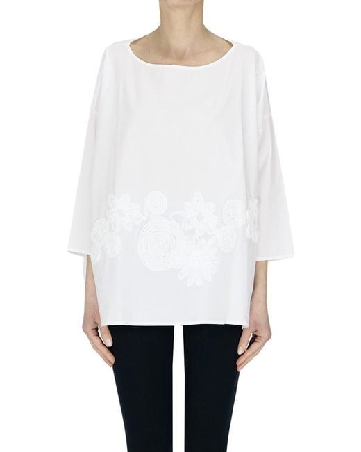 Whyci White Flower Applications Blouse