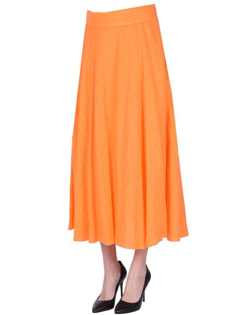 Anneclaire Orange Linen Midi Skirt