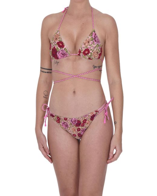 Miss Bikini Pink Flower Print Triangle Bikini