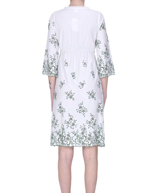 Loretta Caponi White Embroidered Cotton Dress
