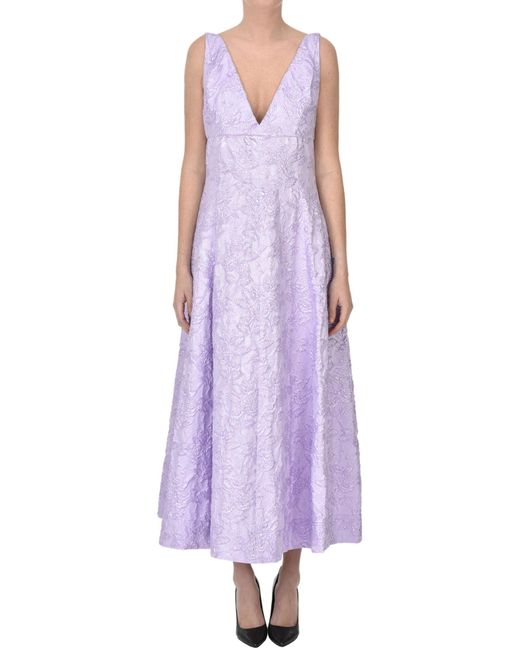 Philosophy Di Lorenzo Serafini Purple Brocade Fabric Midi Dress