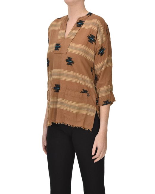 B'Sbee Brown Embroidered Cotton Blouse