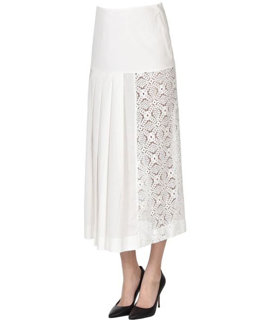 Alpha Studio White Pleated Midi Skirt