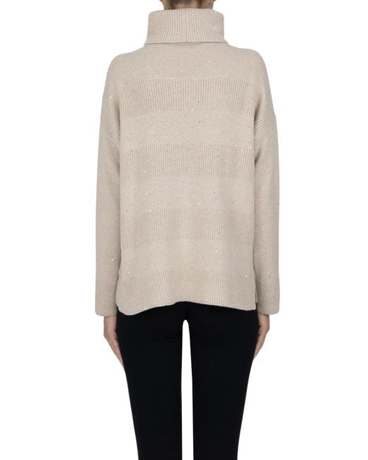 D.exterior Natural Sequined Turtleneck Pullover
