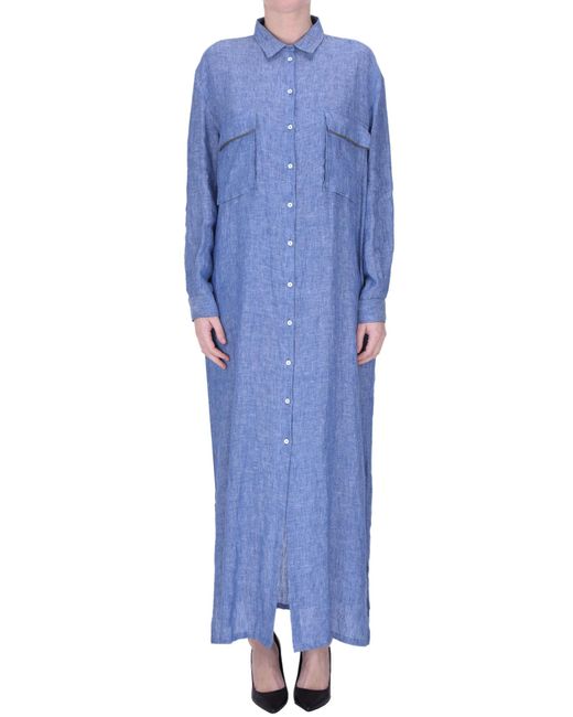 Fabiana Filippi Blue Linen Long Shirt Dress