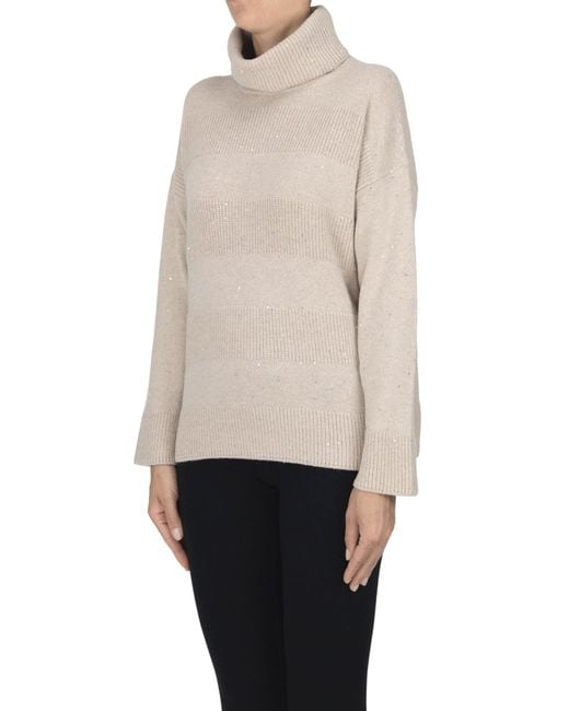 D.exterior Natural Sequined Turtleneck Pullover