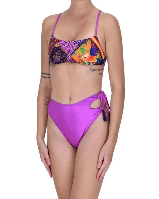 4giveness Purple Printed Bandeau Bikini