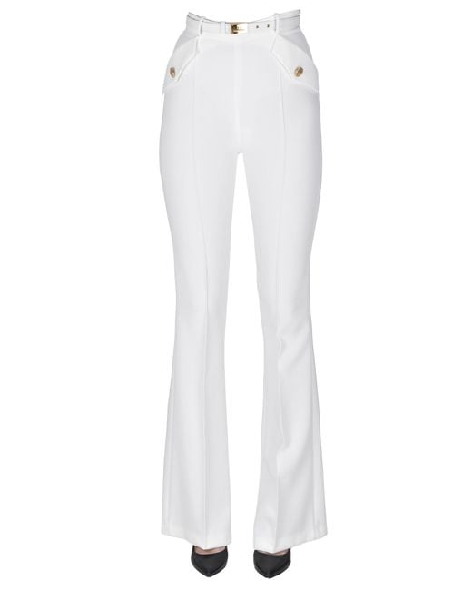 Elisabetta Franchi White Flared Leg Trousers