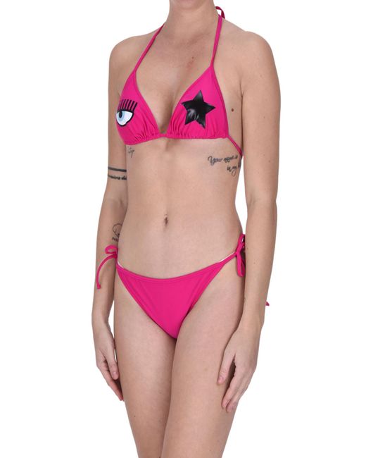 Bikini a triangolo stampa logo di Chiara Ferragni in Pink