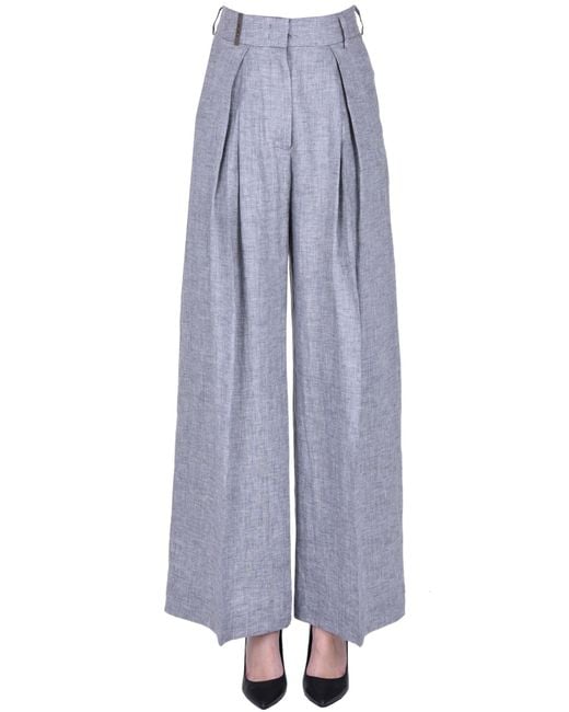 Peserico Blue Linen Trousers With Darts