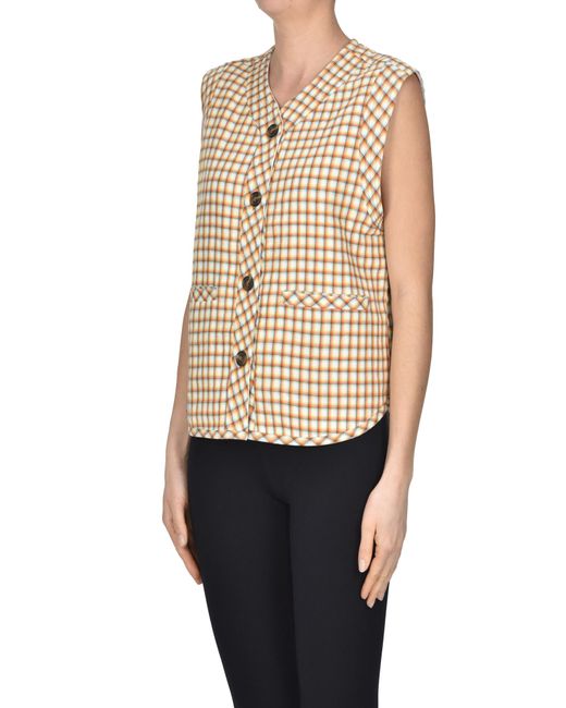 Moismont Blue Checked Print Quilted Gilet