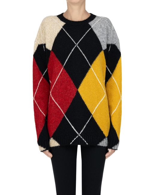 Semicouture Orange Argyle Pullover