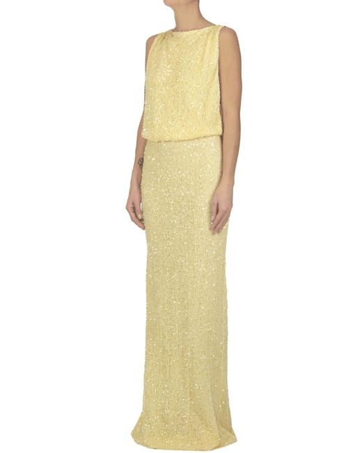 Elisabetta Franchi Women's Yellow Sequined Long Dress