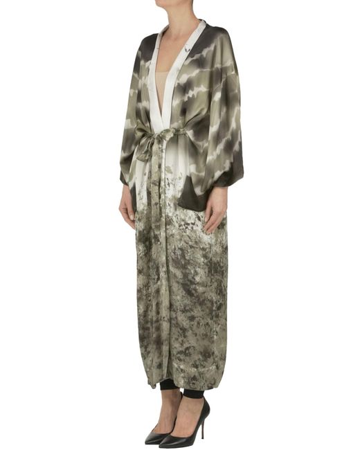 Avant Toi Green Printed Silk Kimono