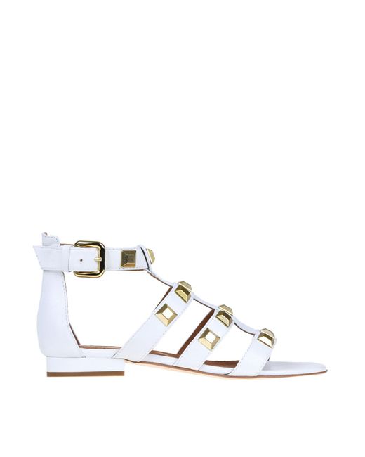 Via Roma 15 White Studded Leather Sandals
