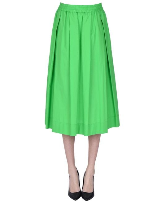 Seventy Green Pleated Cotton Midi Skirt
