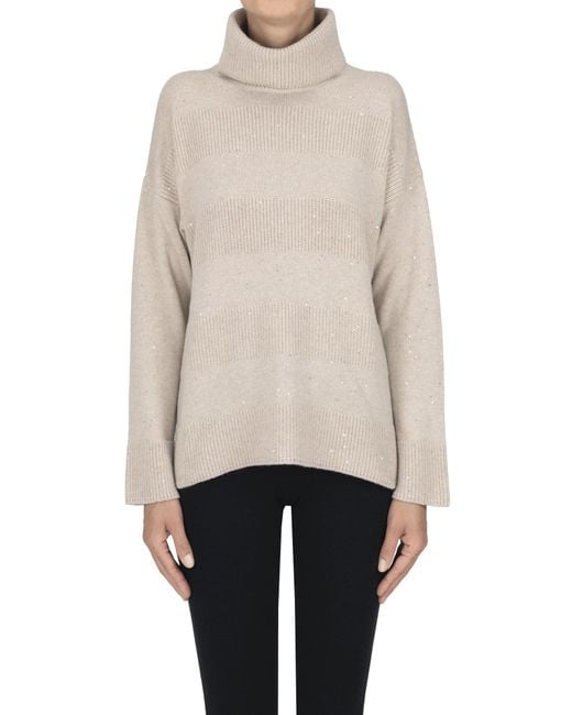 D.exterior Natural Sequined Turtleneck Pullover