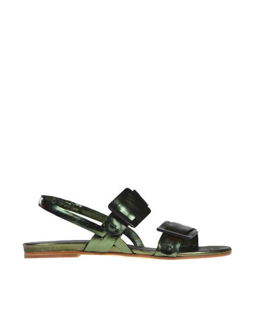 Roberto Del Carlo Green Metallic Effect Leather Sandals