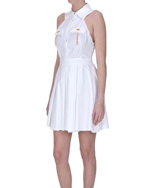 Elisabetta Franchi White Textured Cotton Mini Dress