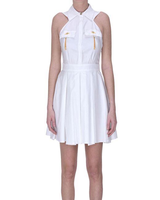 Elisabetta Franchi White Textured Cotton Mini Dress
