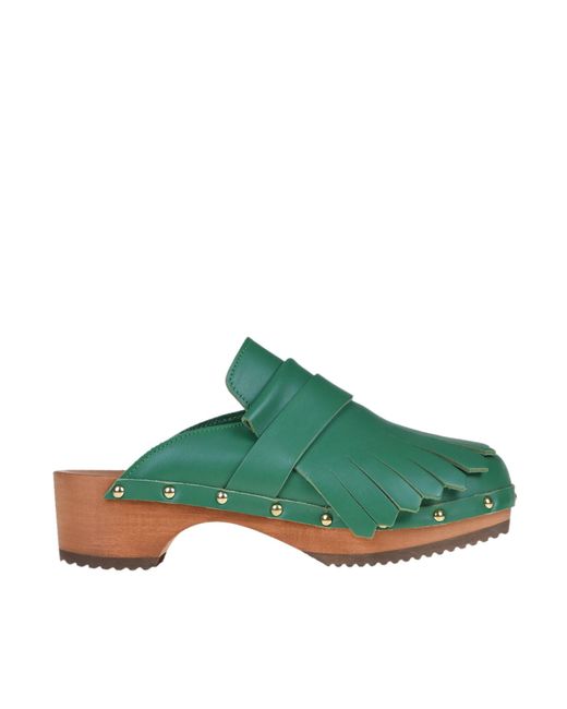 Ennequadro Green Fringed Leather Clogs