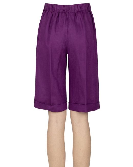 Whyci Purple Linen Bermuda