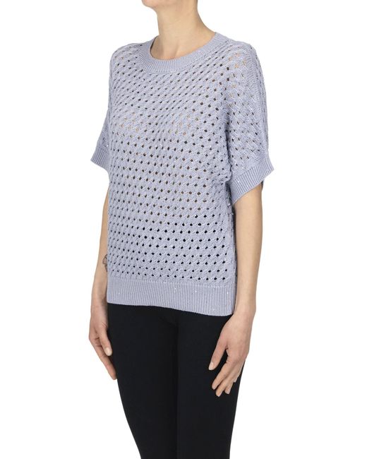 Peserico White Textured Sequined Knit Pullover