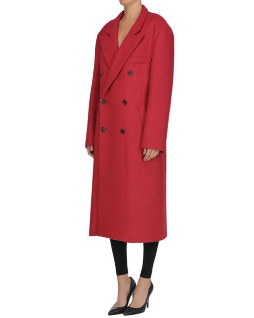 Maison Margiela Wool Oversized Double Breasted Coat in Red - Lyst