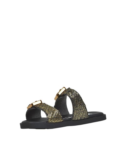 KIANID Metallic Effect Leather Slides in Black | Lyst