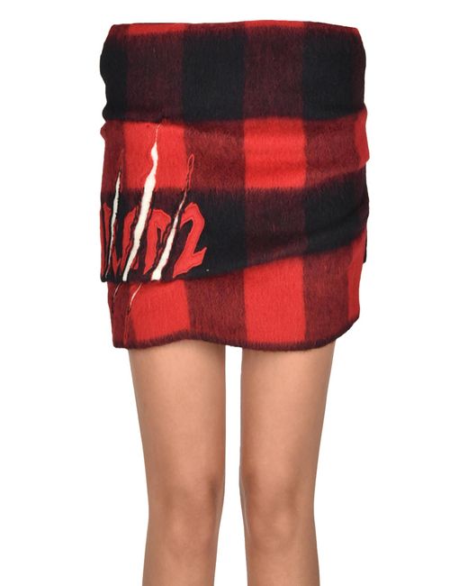 Mini gonna in panno stampa check di DSquared² in Red