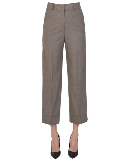Pantaloni cropped in lana di Peserico in Gray