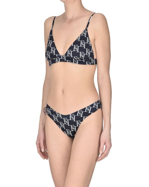 Elisabetta Franchi Black Designer Logo Print Bikini