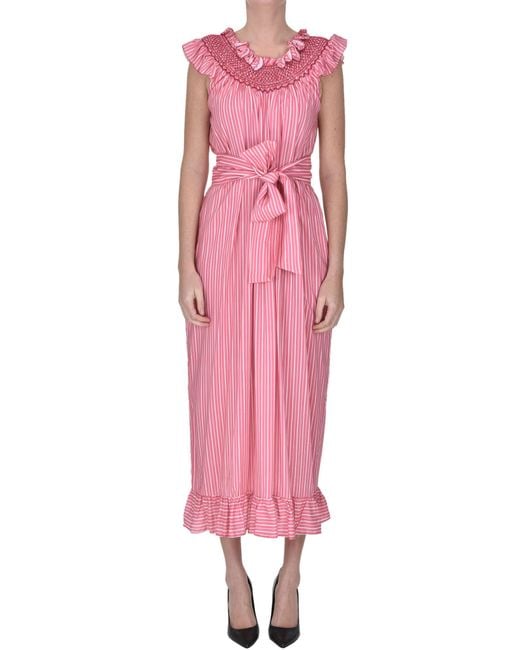 Loretta Caponi Pink Striped Long Dress