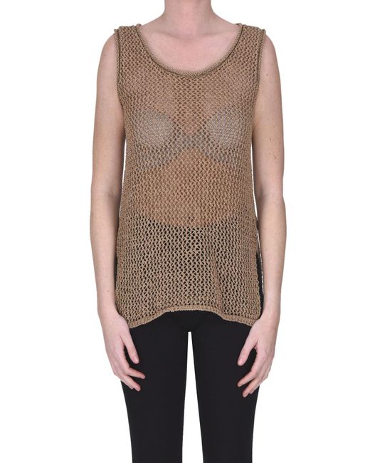 P.A.R.O.S.H. Brown Cut-out Knit Gilet