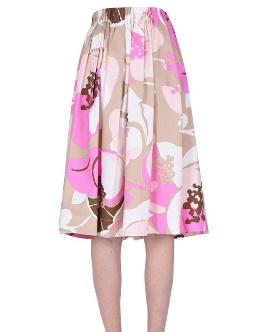 Myths Pink Flower Print Cotton Skirt